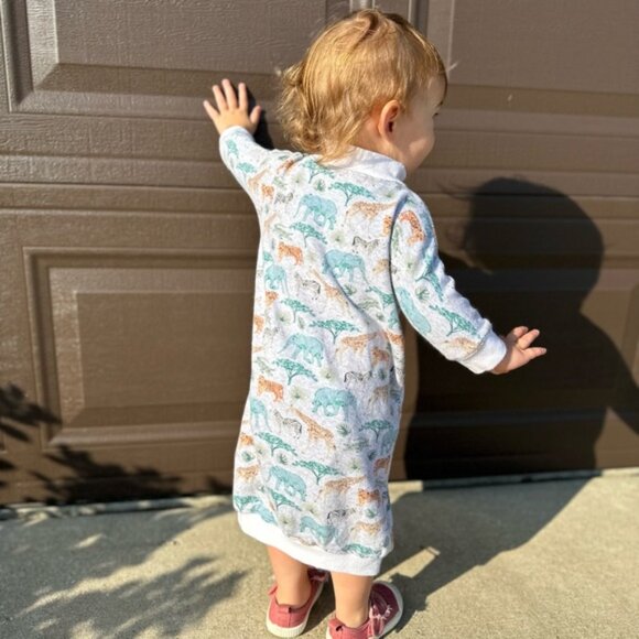 Boutique | Grey & Safari Print Oversized Sweater Dress | Size 12-18 Months - Picture 2 of 9